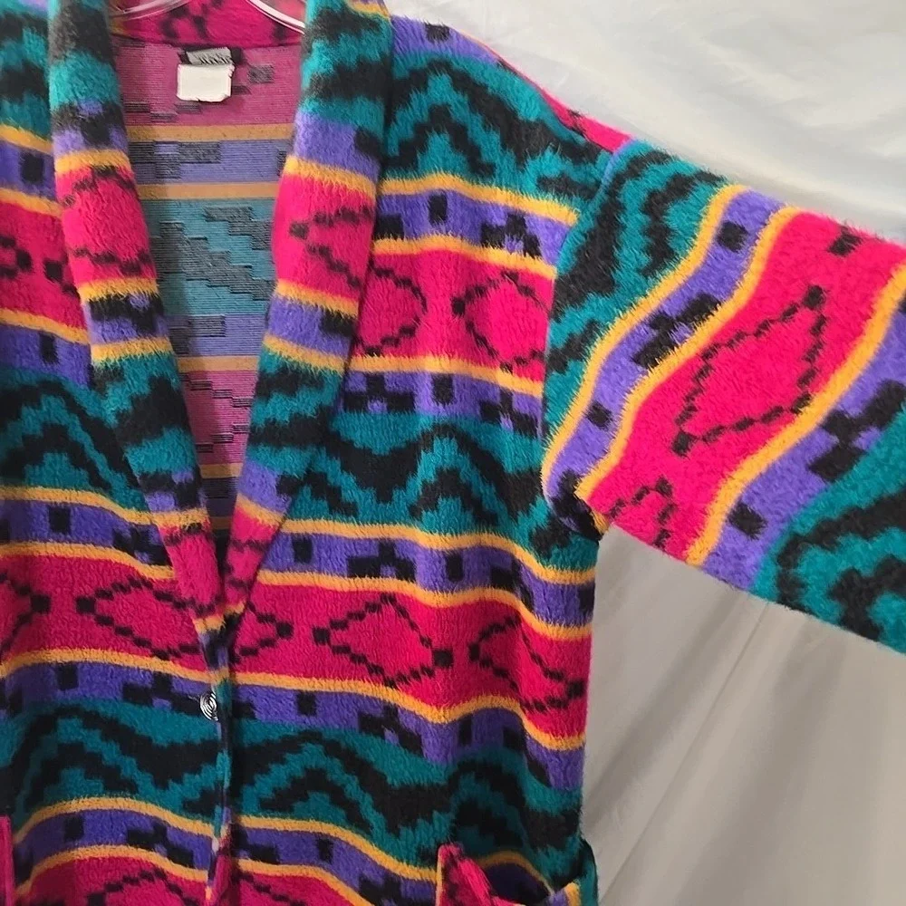 Vintage 90's Loom Wear Aztec Fleece Blazer Jacket Oversized USA Pockets Colorful